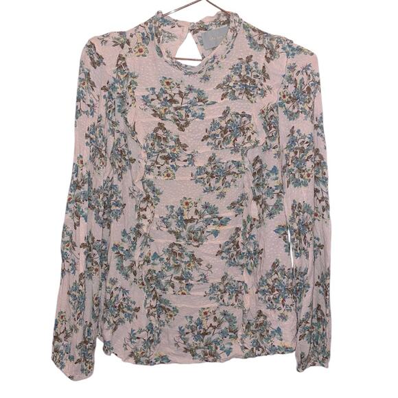 Skies are Blue floral ruffle trim long sleeved blouse size medium - Picture 1 of 5